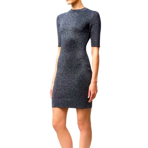 Reiss Metallic Crew Neck Bodycon Lina-Sparkle Mini Dress‎ Navy Size 8 - Picture 1 of 9